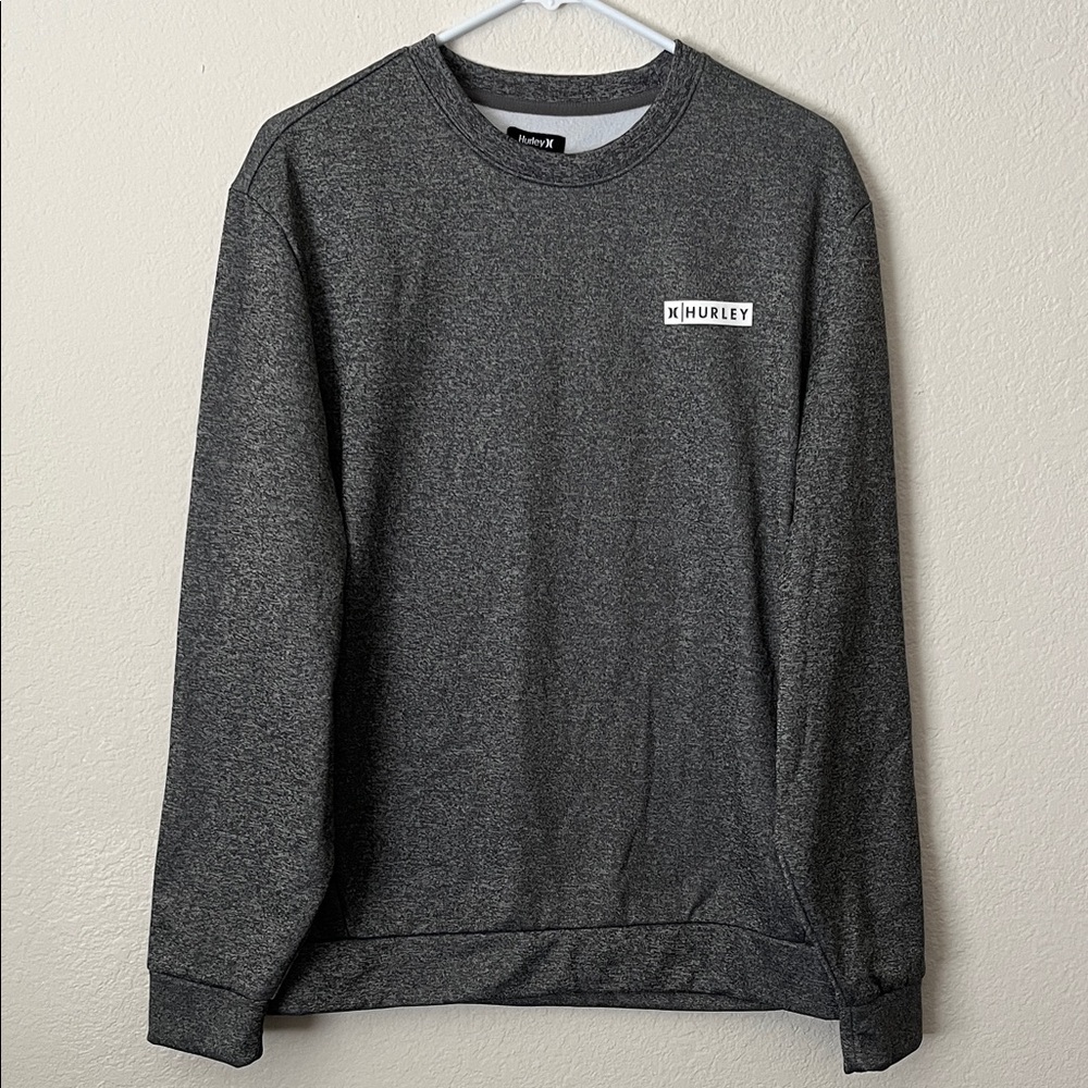 HURLEY Block Logo Mens Crewneck Pullover Sweatshirt Dark Heather Grey Size M
